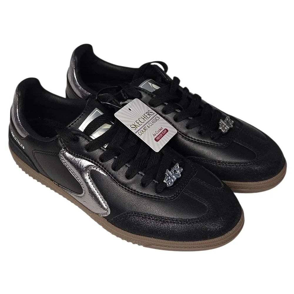 Skechers Hotshot Cool Glow Sneakers Women 7.5 Black Silver Memory Foam Shoes NEW